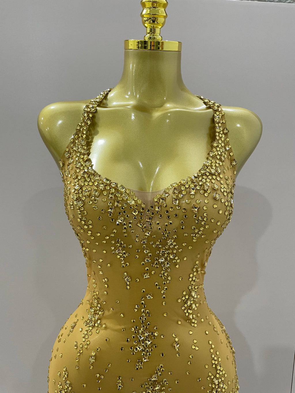 2025 New Sparkly Rhinestone V Neck Stretch Mesh Sexy See Through Dress Women Elegant Party Celebrate Perform Costume Stage Outfi