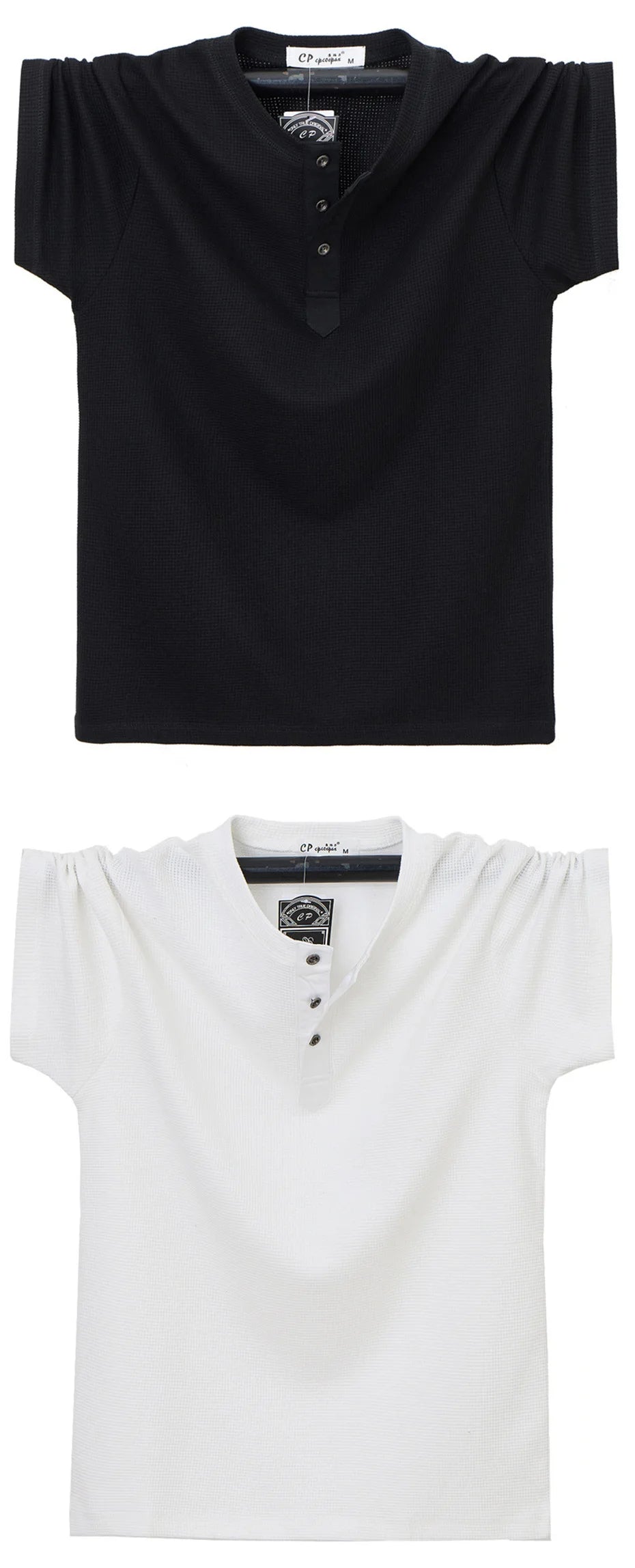 Henry Collar T-shirt Men Plus Size 7XL Summer Short Sleeve Tops Tees Fashion Casual Solid Color Tshirt Male Big Size