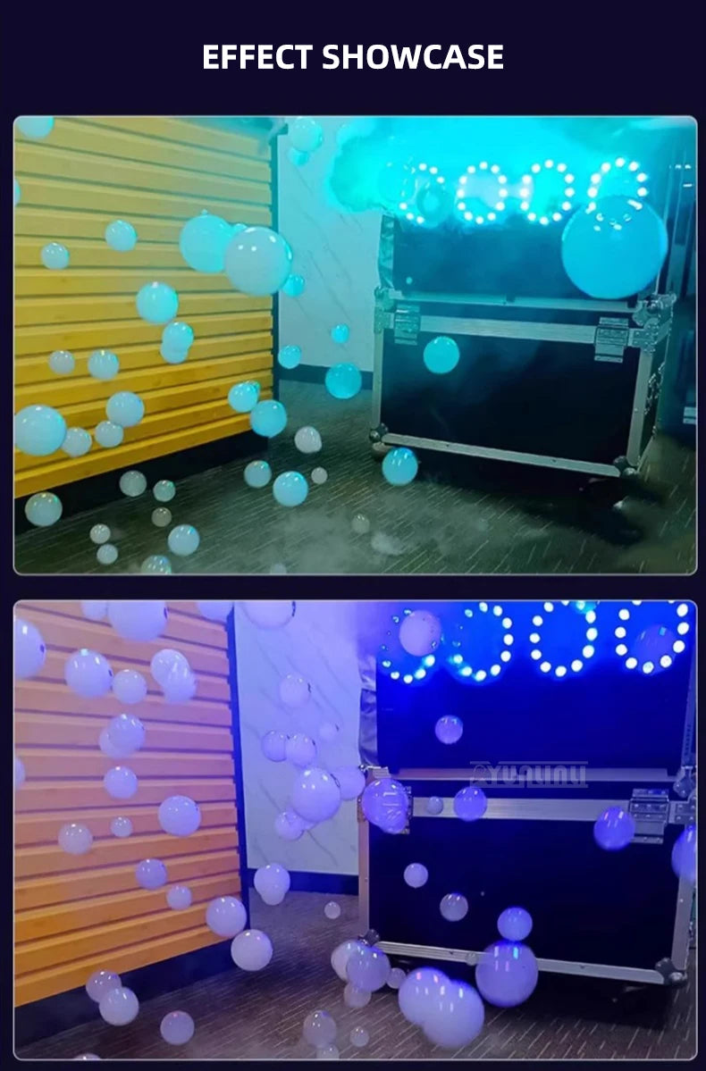 Dual Nozzle LED Smoke Bubble Machine, Stage Effect for Wedding Party, Stage Prop with Fog Bubble Blower