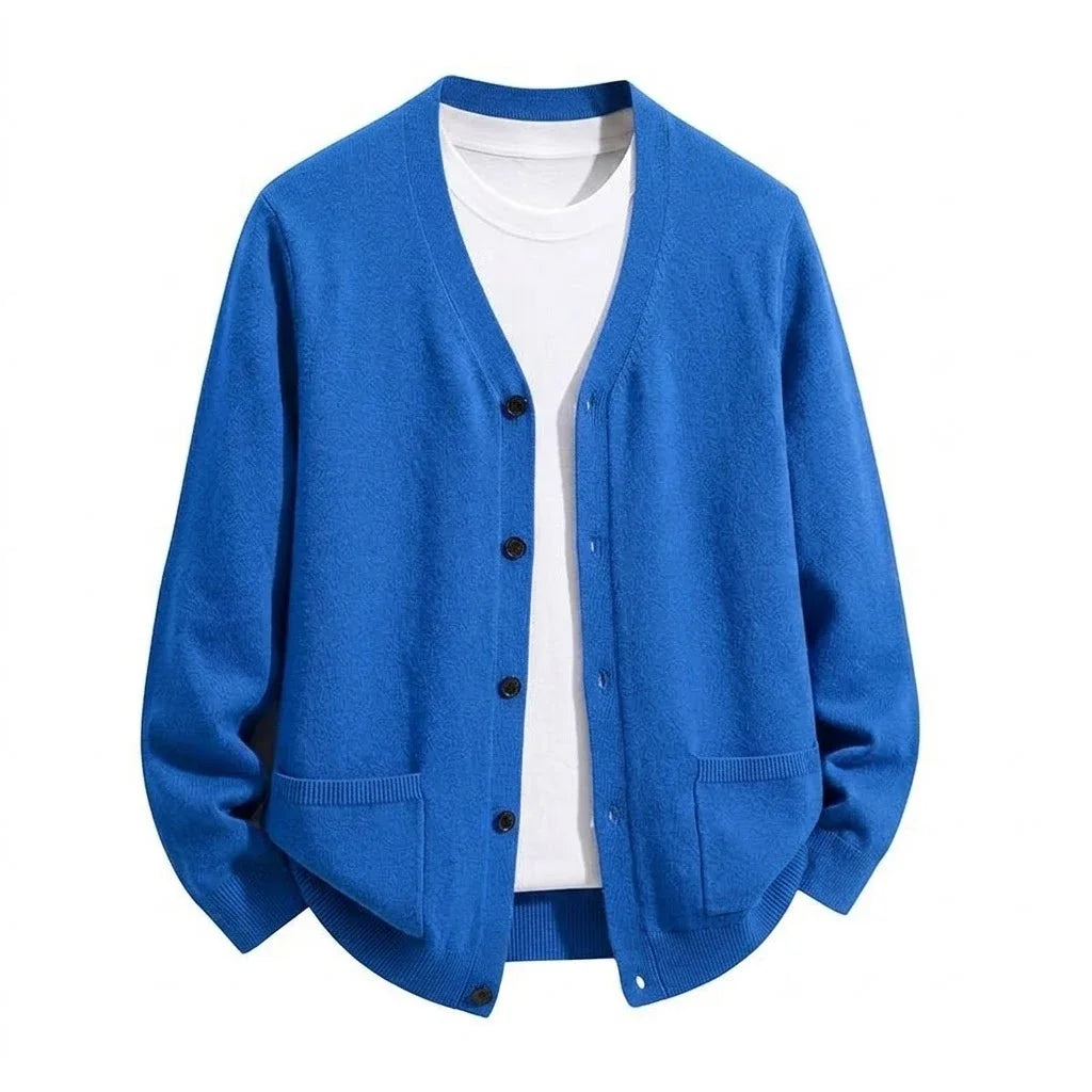 Mens VNeck Knit Open Cardigan Jumper Button Front Long Cozy Outer Garment Jacket Oversized Fit Winter Sweat Tops with Pockets