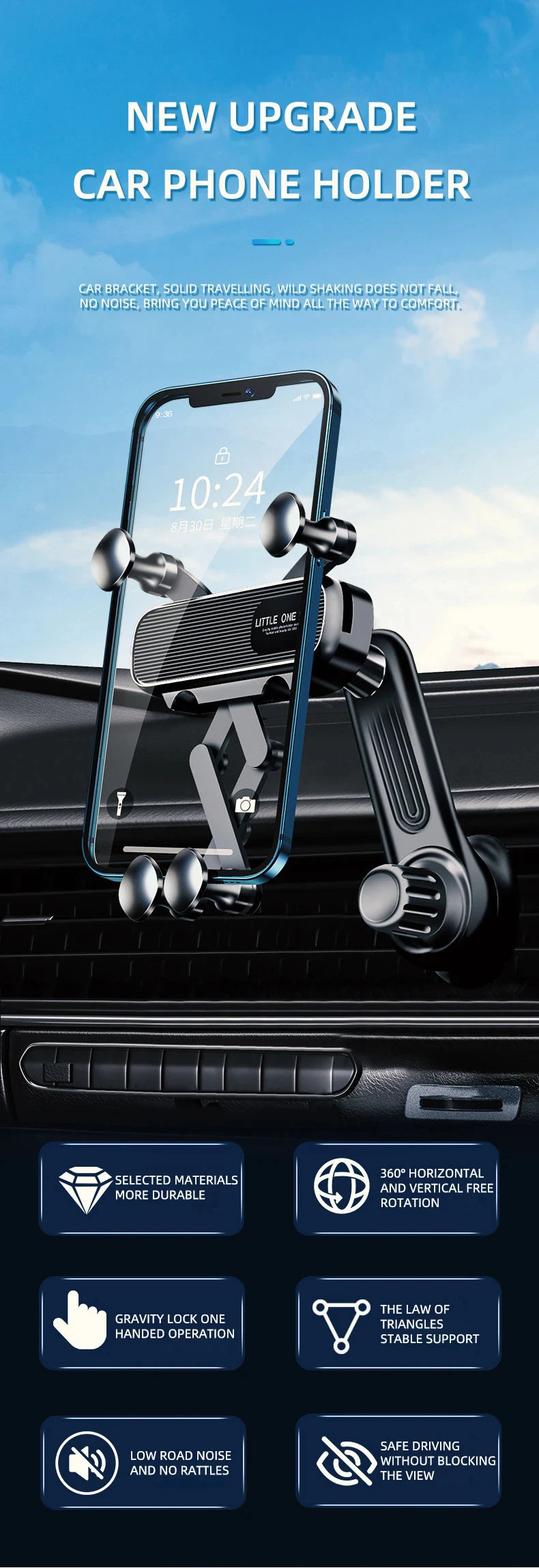 Gravity Car Phone Holder Car Air Vent Phone Mount Universal Shockproof Holder Mount  Clip