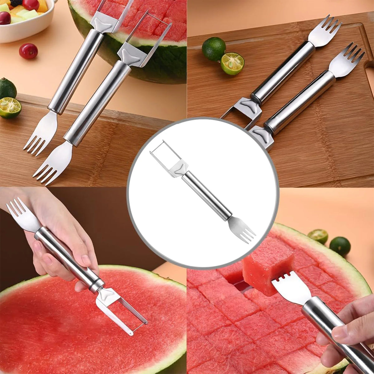 Stainless Steel Watermelon Cutting Tool Functional Watermelon Fork Slicer Slicing Tool for Melons Fruit Fork Kitchen Gadgets
