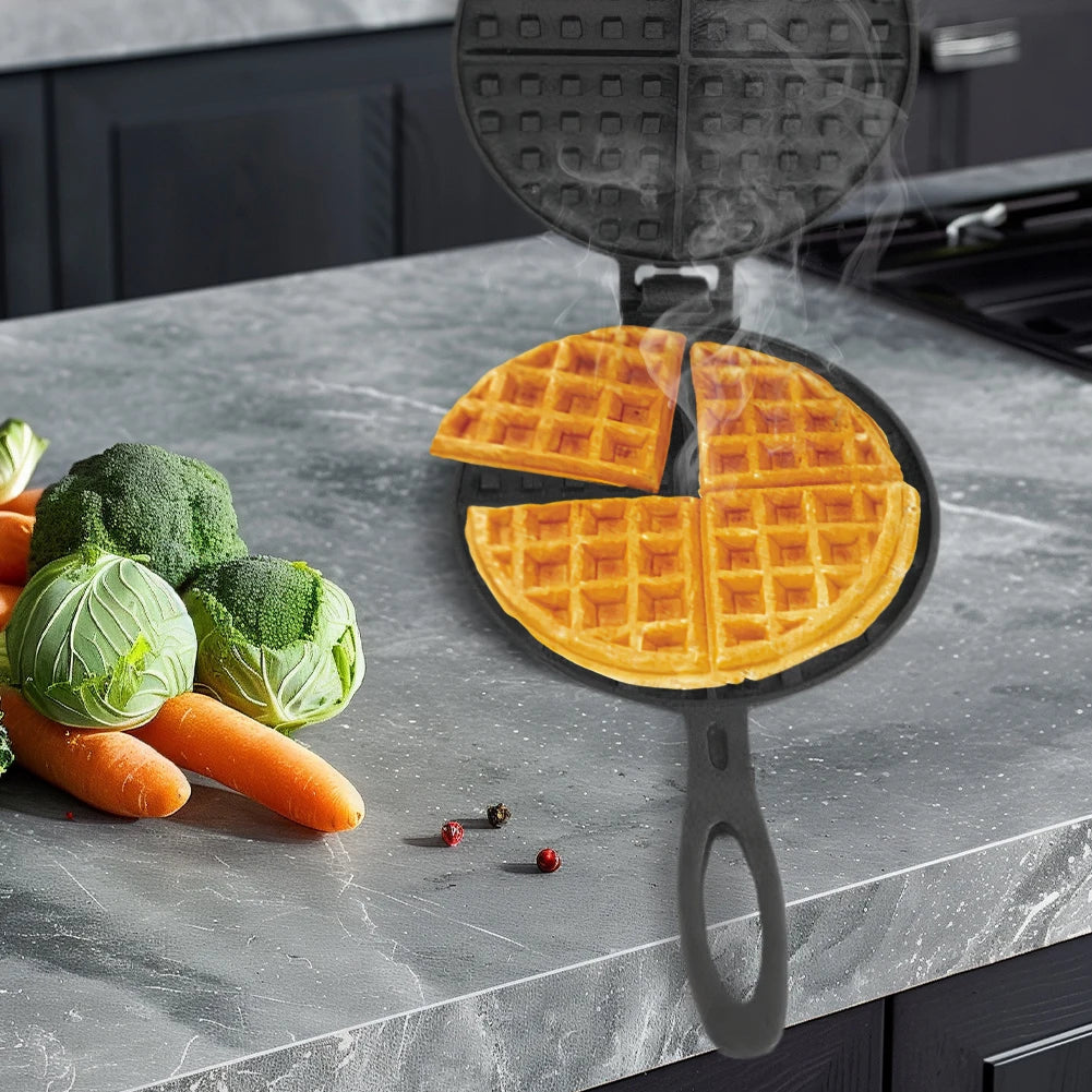 Iron Waffle Maker Pan Non-Stick Waffle Iron Waffle Skillet for Stovetop Or Grill