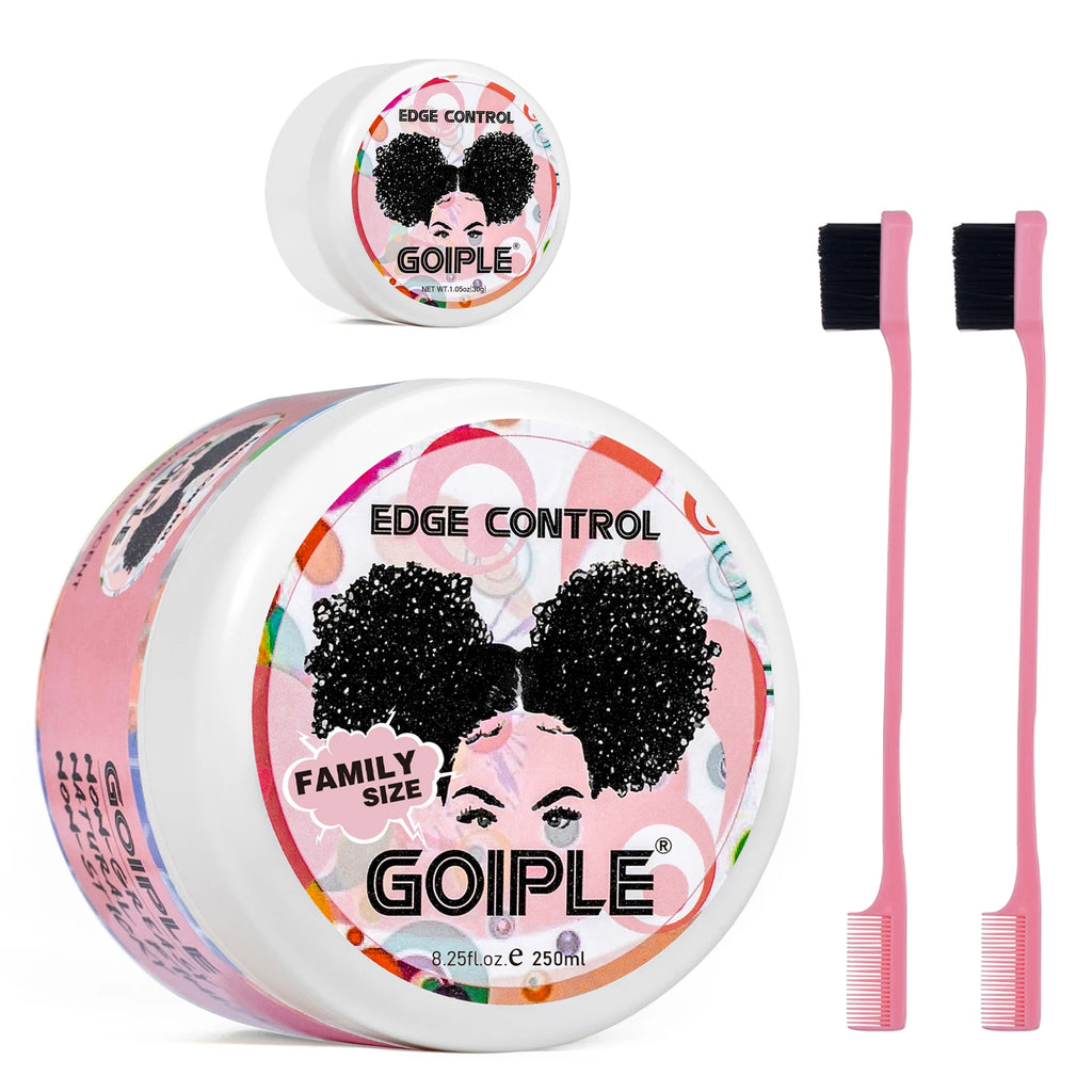 GOIPLE 8.25oz Edge Control Gel for 4c 24 Hour Strong Hold Edge Smoother Broken Hair Finishing Styling Wax Tames Frizz with Brush