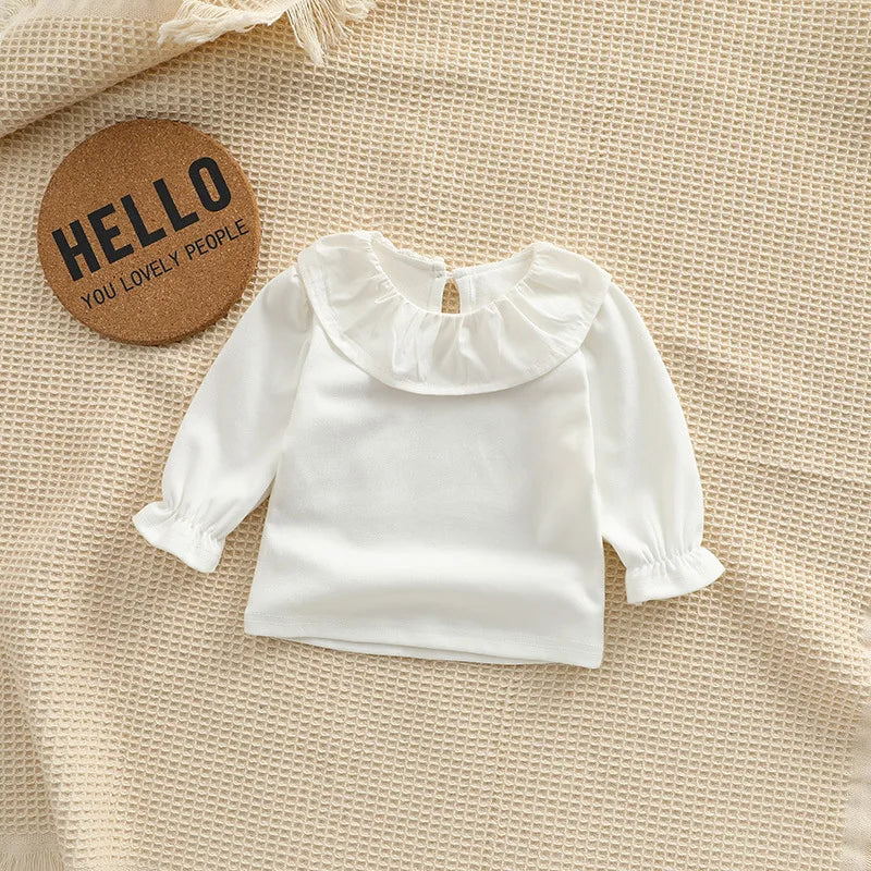 2025 Spring New in Kids Infant Cute Clothes Baby Cotton Solid Color Ruched Top Shirts + Embroidery Flower Bodysuits Newborn 2pcs