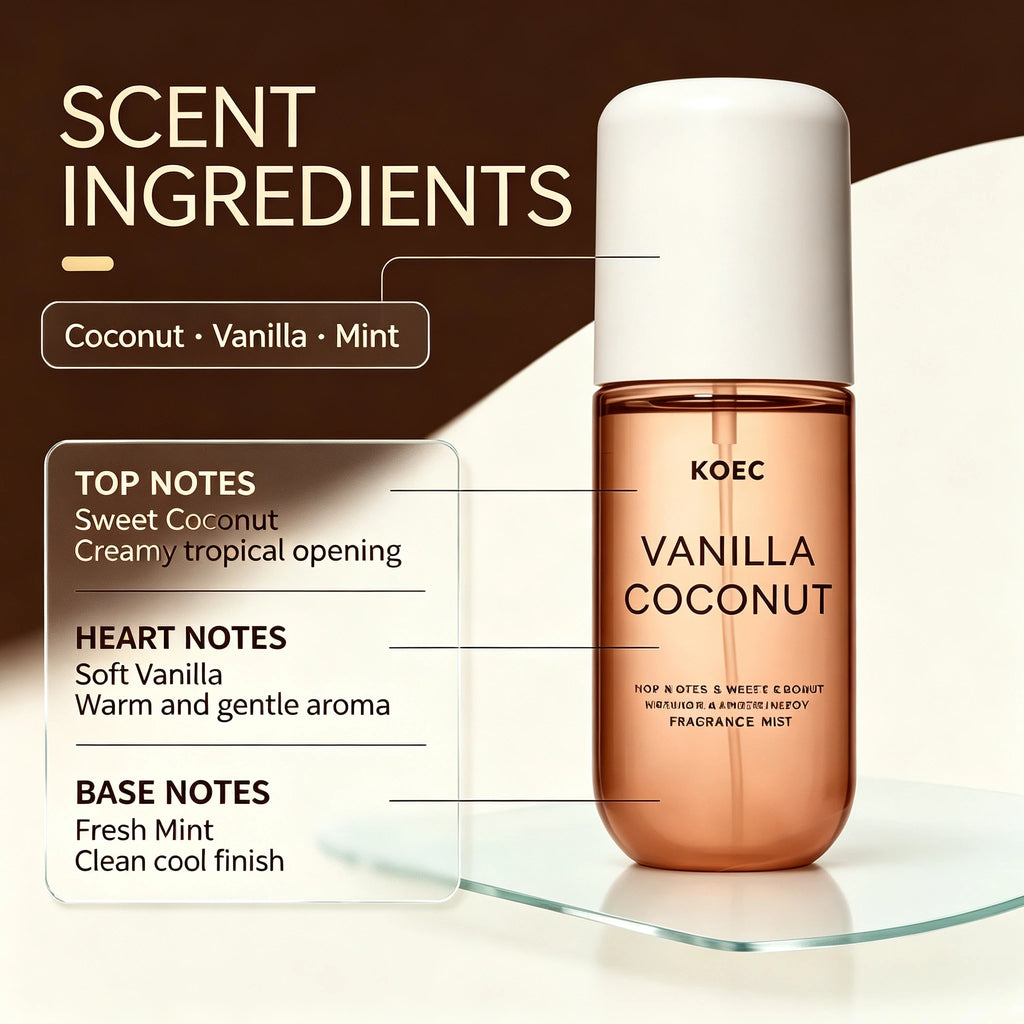 50ml Budget Friendly Unisex Hair Body Mist Sweet Coconut Vanilla Fresh Mint Undertone Long Last Light Daily Fragrance Spray