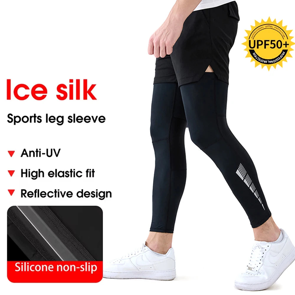 1 Pair Compression Leg Sleeves – Full Length Long Knee UV Protection Sleeves for Outdoor Sports – Cycling, Football, Basketball