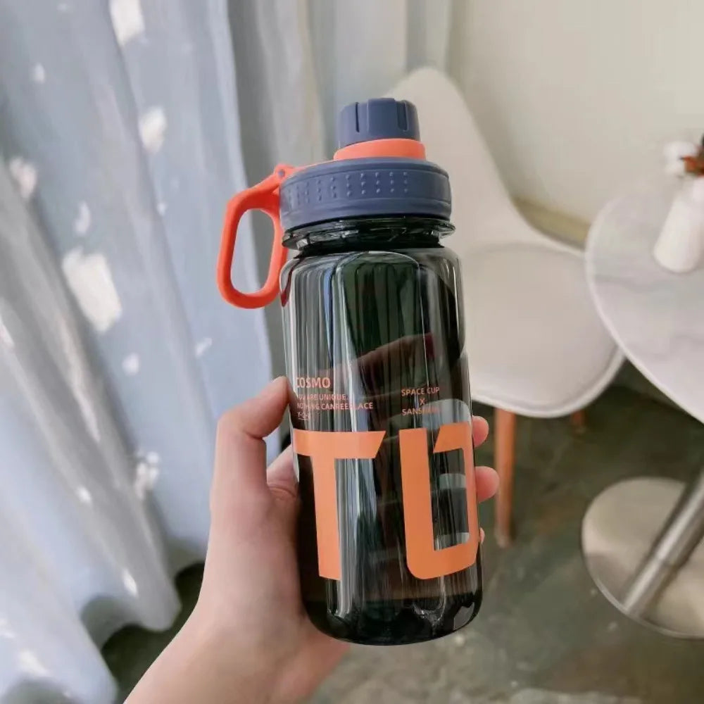 0.6L/0.8L/1L Large Capacity Water Bottles Lightweight Plastic Clear Drink Bottle with Handle Strap Leak Proof Travel Kettle