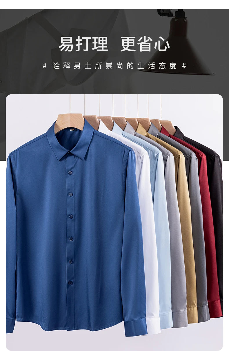 Men Shirt Glossy Long Sleeve Plus Size 5XL 6XL 7XL Oversize Loose Casual Dress Shirt Autumn Comfortable Office Work Business