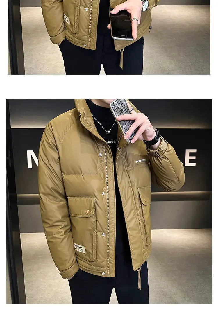 Autumn Winter Fashion Lightweight Down Jacket Men Trendy Short Stand Collar Thickened Warm Cold-Proof White Duck Down Jacket