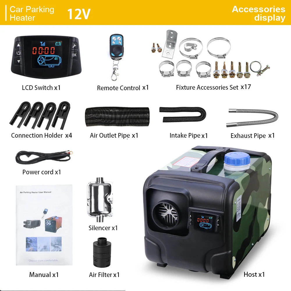 12V 24V 220V 3-in-1 Universal 5KW Car Heater Auxiliary Air Heating Low Noise Heater For Truck Bus RV Motorhome Trailer Boat