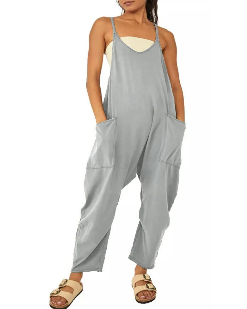 Women Casual Spaghetti Strap Sleeveless Jumpsuit Vintage Harajuku Wide Leg Loose Pants Summer Solid Oversize Overalls Rompers