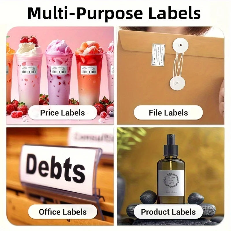 White Thermal Label Paper, Printing, Multi-Purpose Thermal Label Paper, Suitable for Folder Organization, 230 Sheets Per Rolls