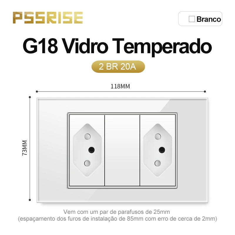 PSSRISE White Tempered Glass Standard sockets and switches brazil Switzerland Usb Type C Wall Socket Light Switch Smart Switch