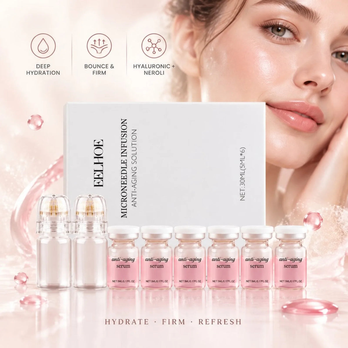 0.2MM Microneedle Roller Kit 2 Tools + 6 Bottles Hydrating Firming Skin Set Daily Facial Skin Care Microneedle Essence Serum