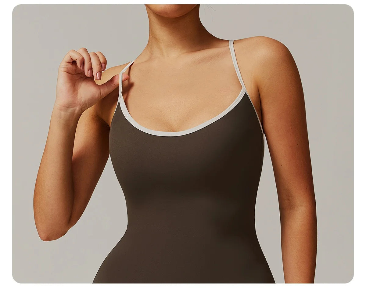DLT3013 Back Adjustable Shoulder Strap Cross Slim Wide-Leg Yoga Dance Jumpsuit With Chest Pad Women Sports Fitness Jumpsuits