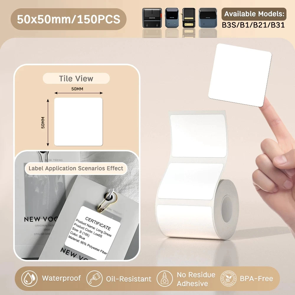 NIIMBOT B21/B1/B3S Full white series Thermal Label Sticker Paper Printable 20-50mm