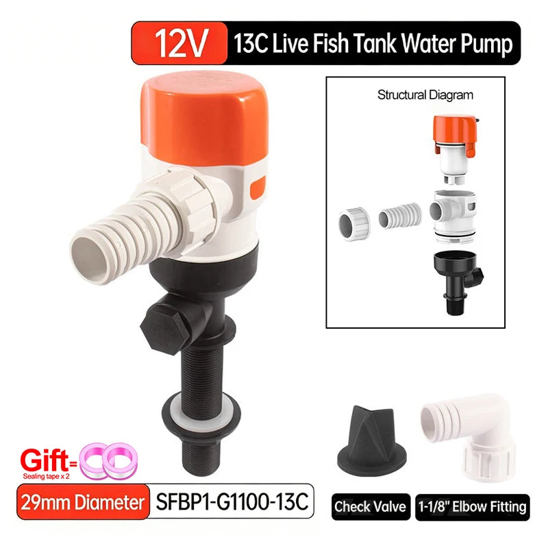 DC12V Yacht Aerator Bait Pump Livewell DC Submersible Pump for Lures, Sea Fishing, Boat Fishing, Etc.Boat Water Pump
