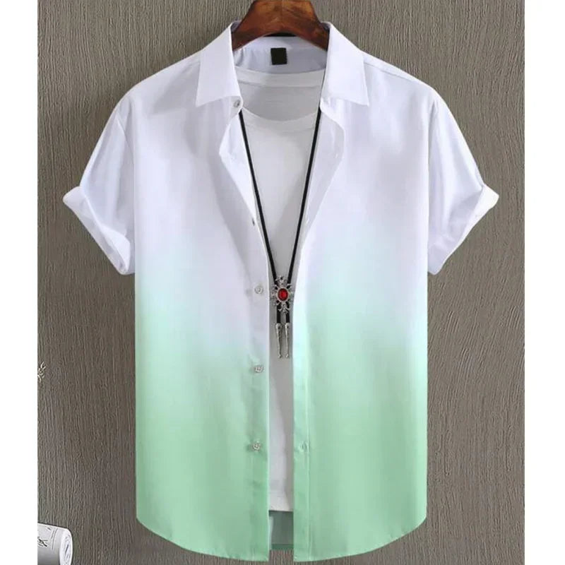 Beach Party Graphic Hawaiian Shirt For Men Color Gradient 3D Printed Aloha Shirts Summer Loose Lapel Tops Short Sleeve Blouse