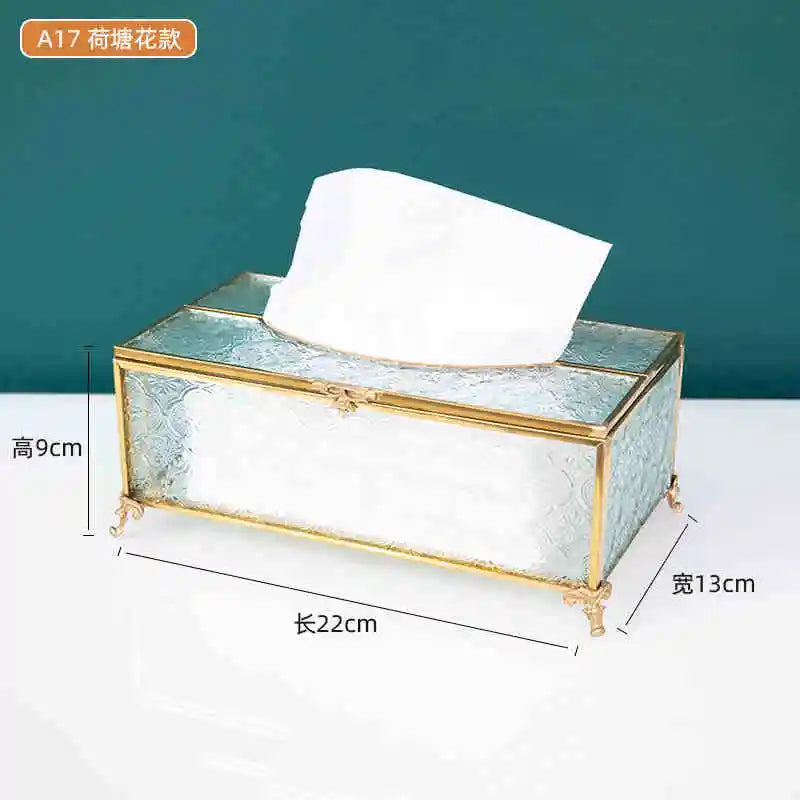 Vintage Brass Glass Tissue Box Living Room paper Storage Holder Tea Table Desktop Paper Box Hotel Restaurant Tissue Organizer