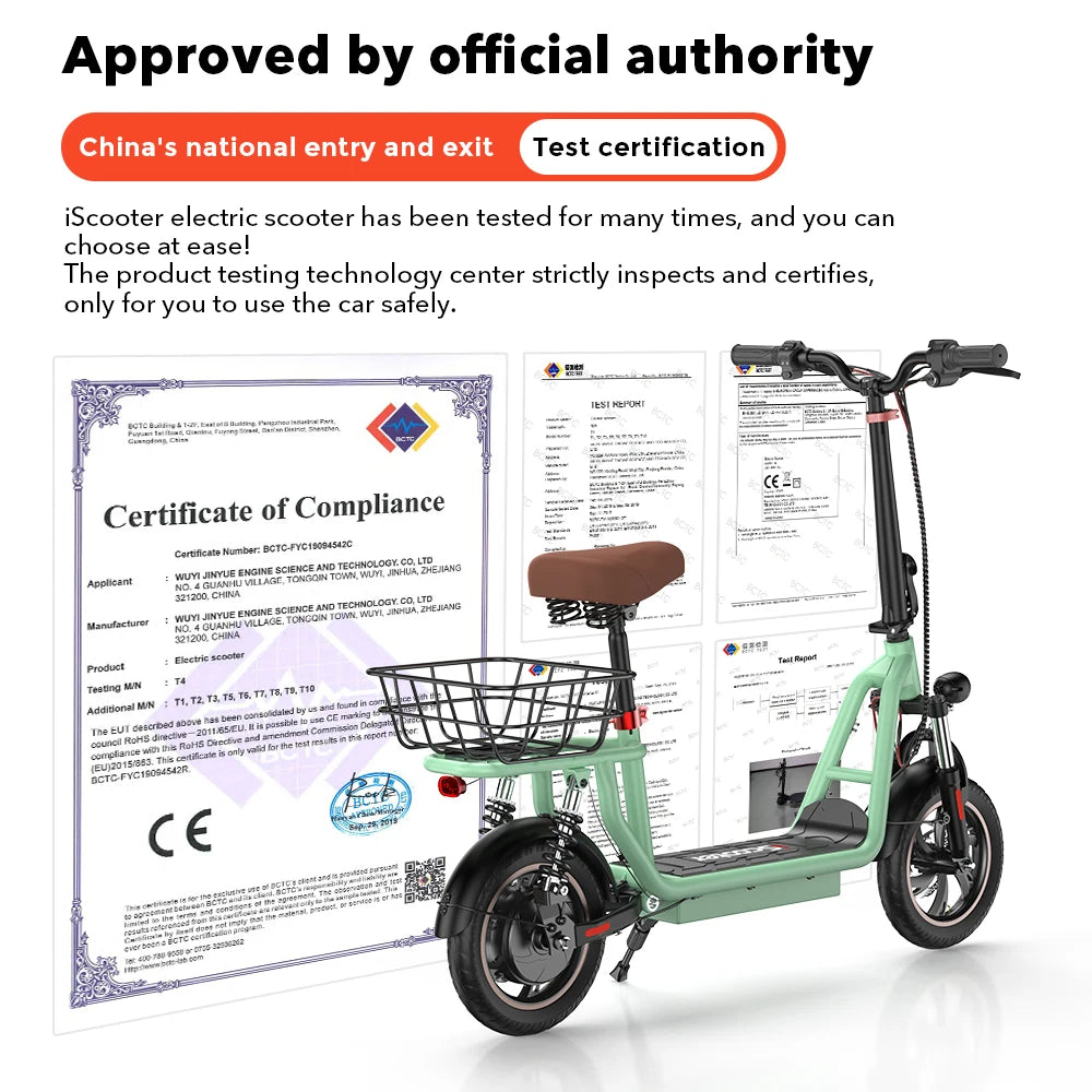 ISCOOTER I12 Adult Electric Scooter 500W Motor 36V7.5AH Battery Electric Scooter 12 Inch Urban Commuting Electric Scooter