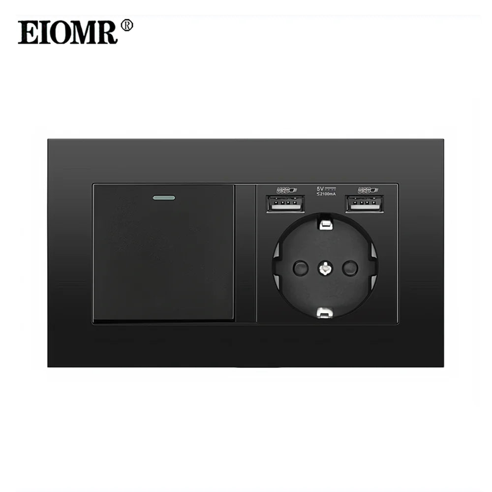 EIOMR EU Standard Electrical Socket,USB Type-C Mobile Phone Charging Outlet,16A 220V Household Appliances Electric Socket Switch