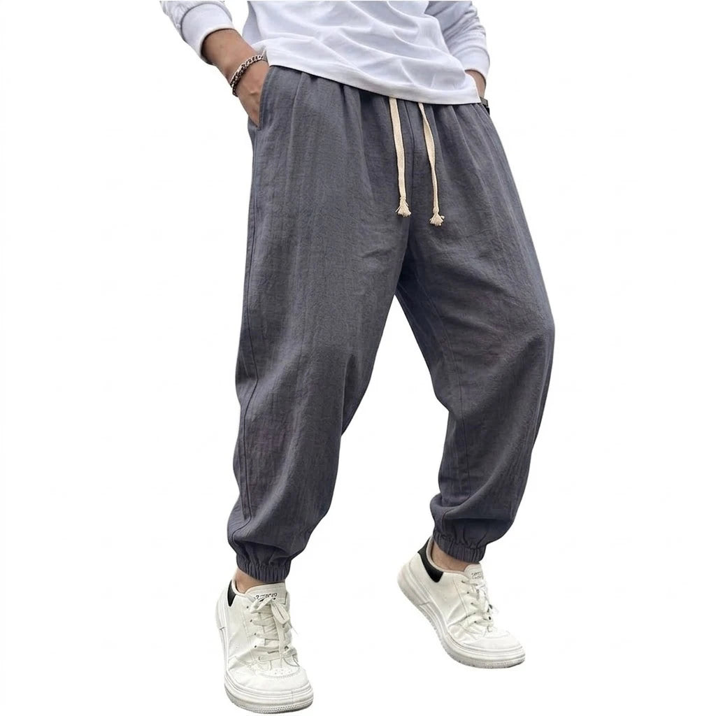 Mens Cotton Harem Pants Solid Casual Jogger Trousers Breathable Loose Fit Bottoms for Yoga Hiking Gym Sports and Daily Work Wear