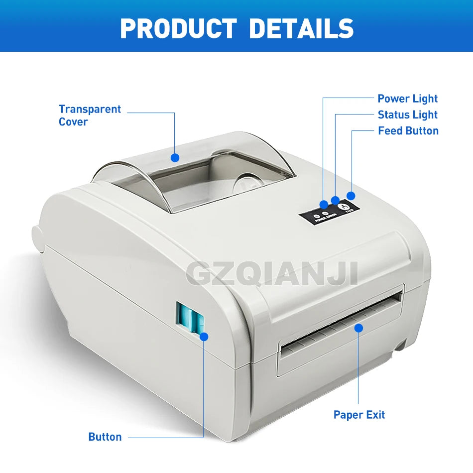 4x6inch Shipping Thermal Label Printer Portable No Ink Required 203DPI for Small Business USB High Speed Express Airway Bill ﻿