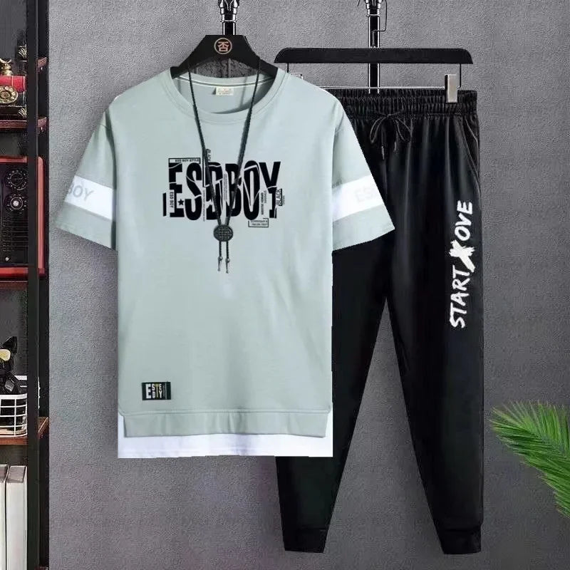 Men's Summer set Hot-selling T-shirt Pants Set Casual Fitness Jogger Pants Summer Gym T Shirt Hip Hop Fashion Men's Tracksuits