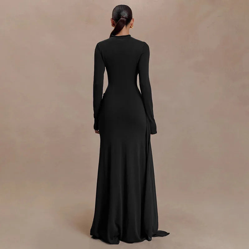 Nsauye Women Vintage Sexy New Fashion Night Club Evening Party Maxi Dress Long Sleeve 2025 Winter Holiday Elegant Bodycon Dress