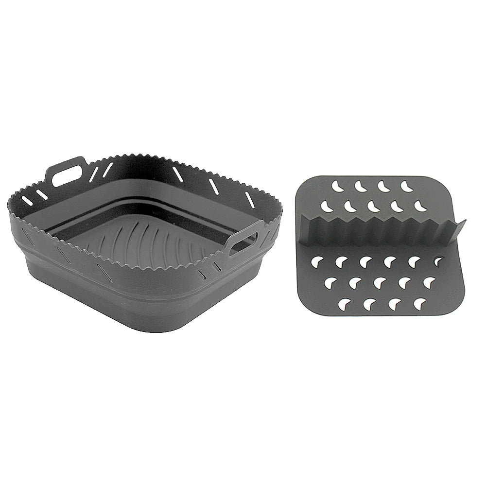 Square Silicone Air Fryer Liner with Divider Non-Stick Easy to Clean Dishwasher Safe Food Riser Holder