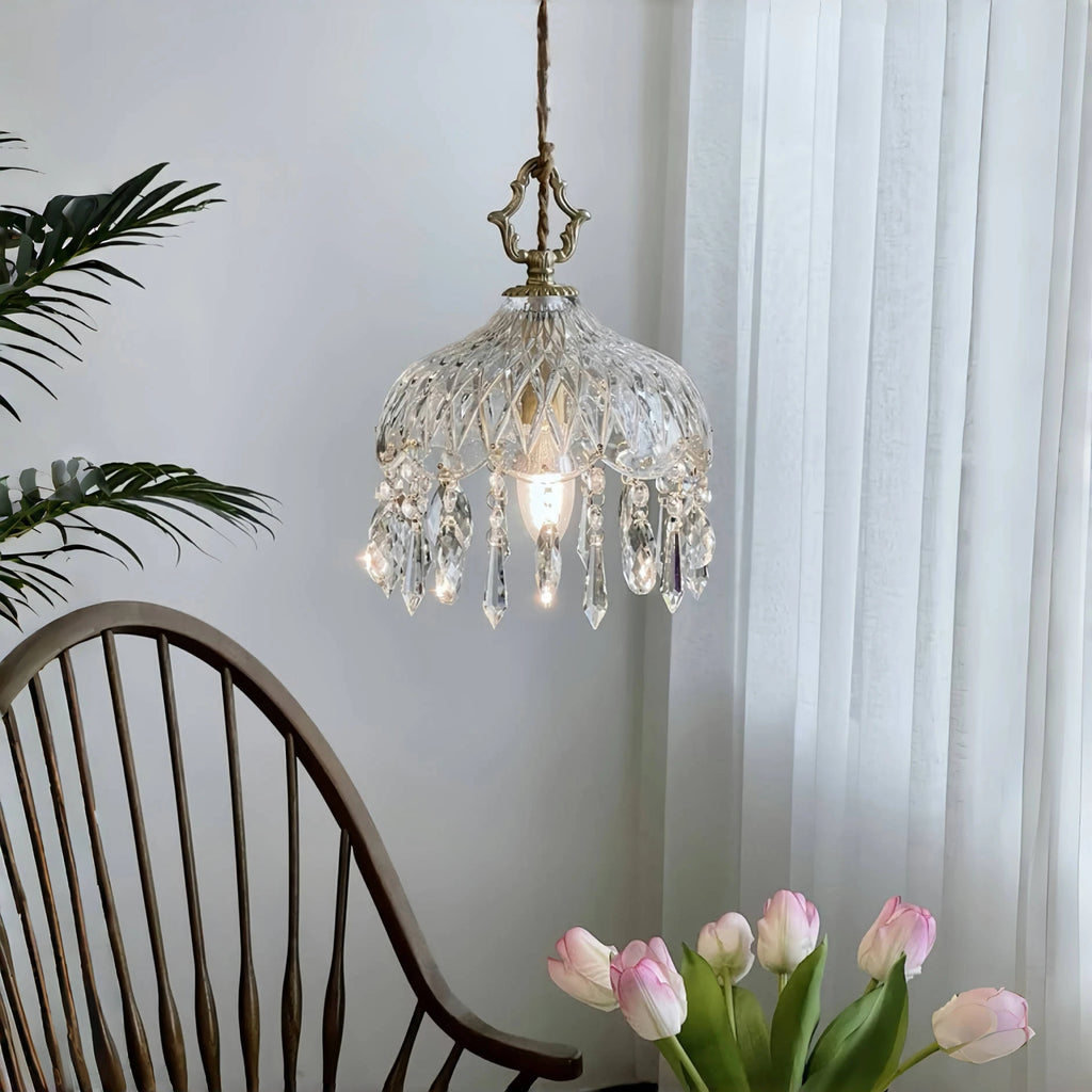 YEBMLP French Retro Glass Hanging Light Indoor LED Luxury Art Chandelier Bedroom Bar Restaurant Table Pendant Lamp With E14 Bulb