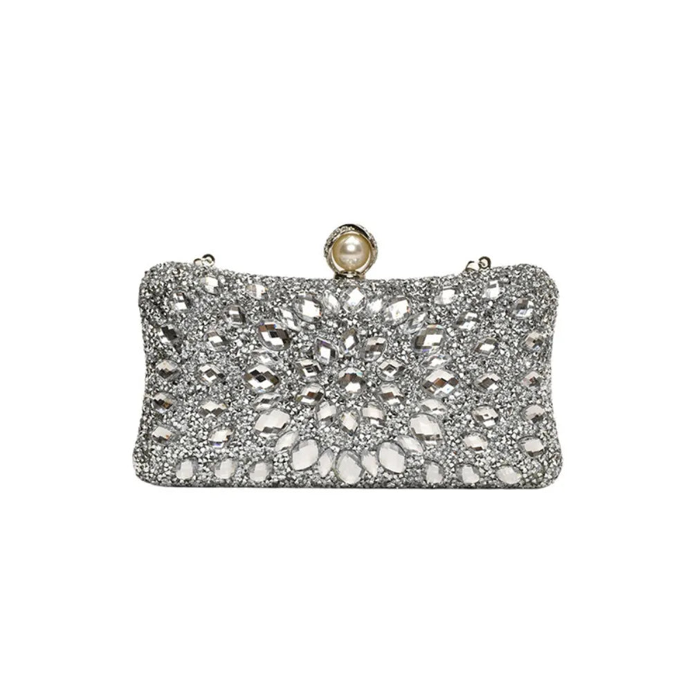 Portable Shiny Evening Banquet Bag Sequin Bling Crystal Colorful Rhinestone Shoulder Bag Handbag Purse Chain Crossbody Bag Women