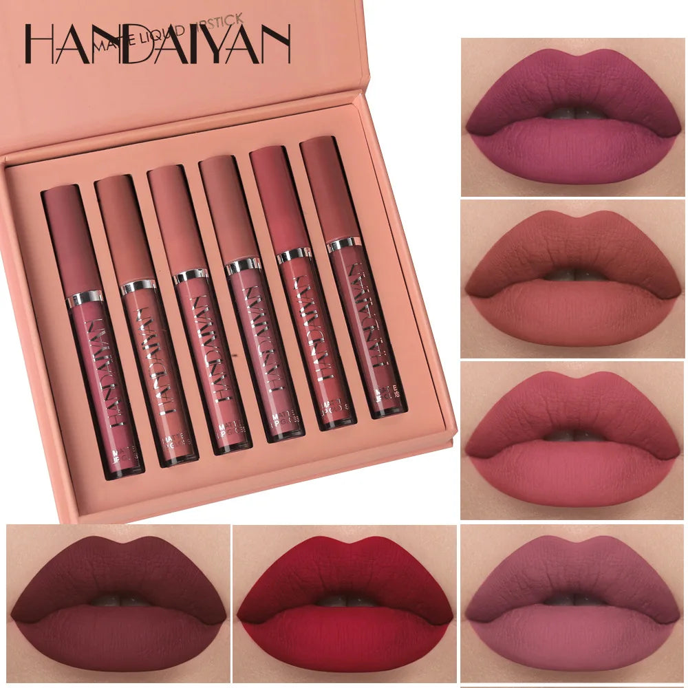 6Pcs/Box Makeup Lipstick Liquid Set Velvet Matte Gloss Lip Red Lipstick Nude Women Long Lasting Waterproof Beauty Cosmetic Kit