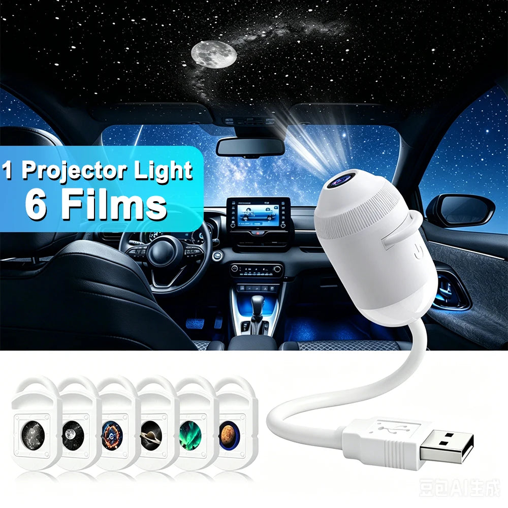 USB Car Interior Roof Star Galaxy Projection Ambient Lighting 360° Adjustable Starry Sky Ambient Projector Light Touch Control