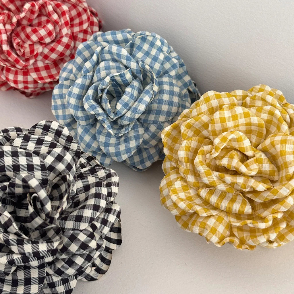 Women's Hair Claw Clip Checkered Yellow Rose Exquisite Grab Clip Hair Grab High End Korean Hair Accessory Flower Head Accessory