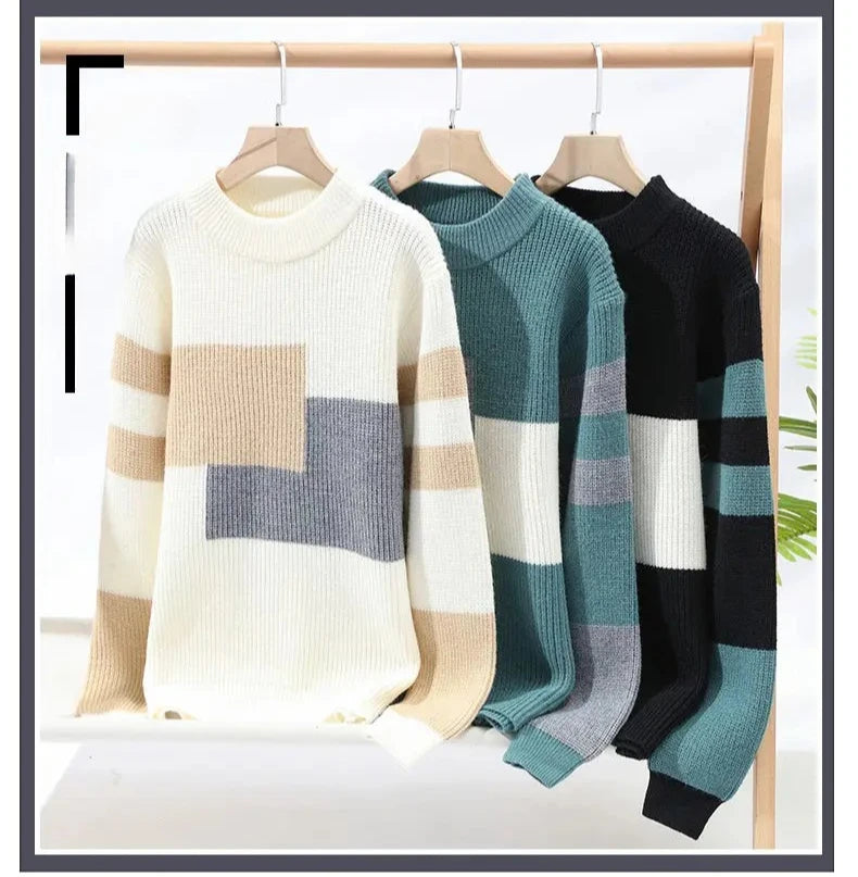 Sweaters men 2026 winter korean style mens warm sweater mens fashion sweaters Splicing color patterns Men's wool pullovers male