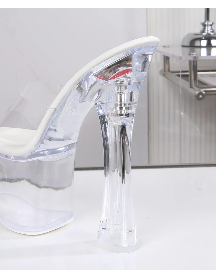 Glowing Crystal High Heels 17cm Nightclub Shoes Sexy Transparent Waterproof Platform Showgirl Stiletto Women's Sandals