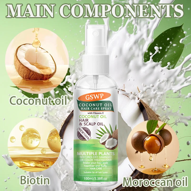 GSWP Coconut Oil Hair Care Spray, Ten-in-One, Deeply Moisturizes And Smooths Hair Texture, with Heat Protection.100/200ml