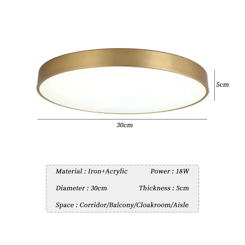 Modern LED Aisle Ceiling Light Lamps For Bedroom Corridor Garage Cloakroom Balcony Indoor Lighting Fixtures Simple Golden Round