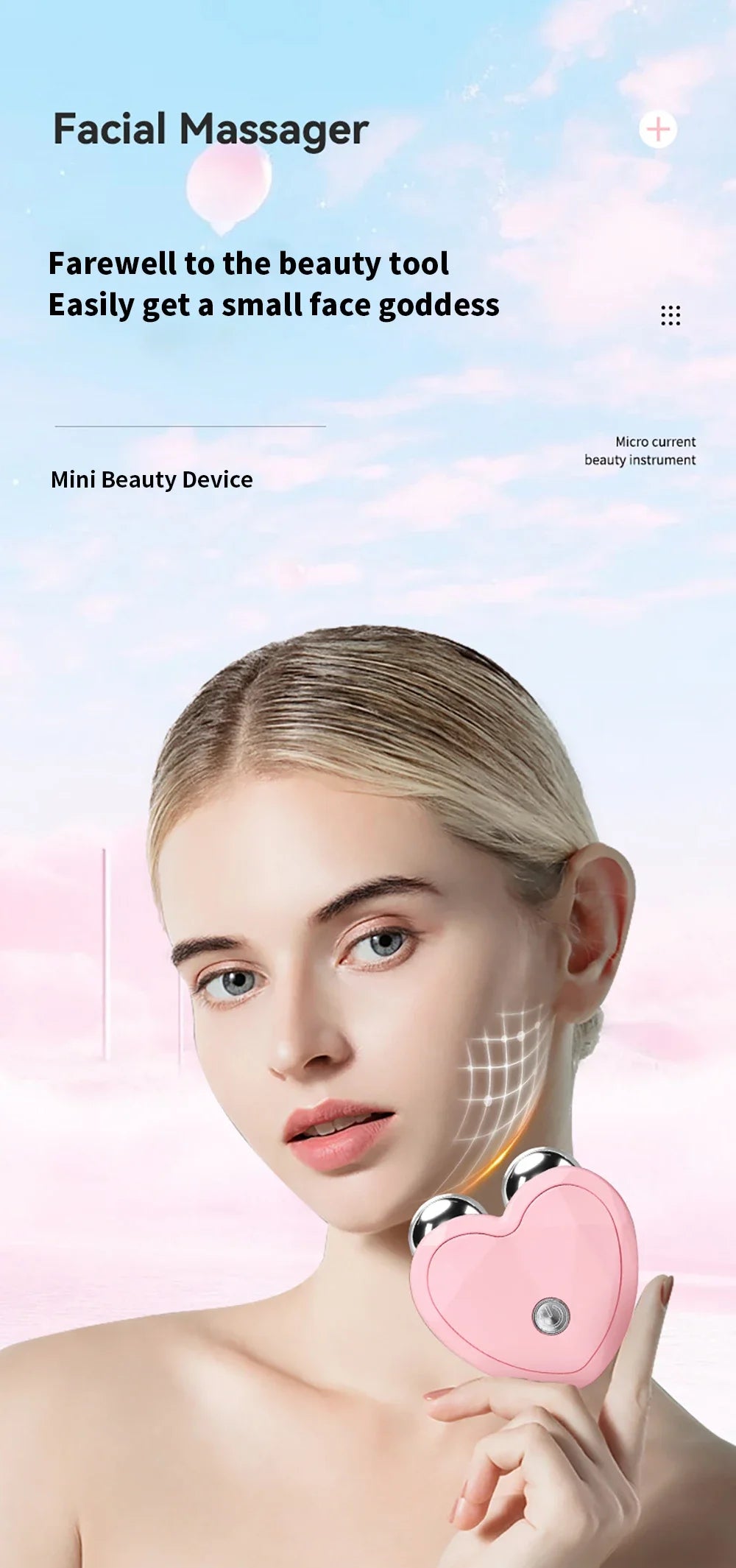 NEW Micro Current Beauty Device Mini Portable Face Lifting Roller Slimming Massager EMS Delicate Contour Firming Facial Care