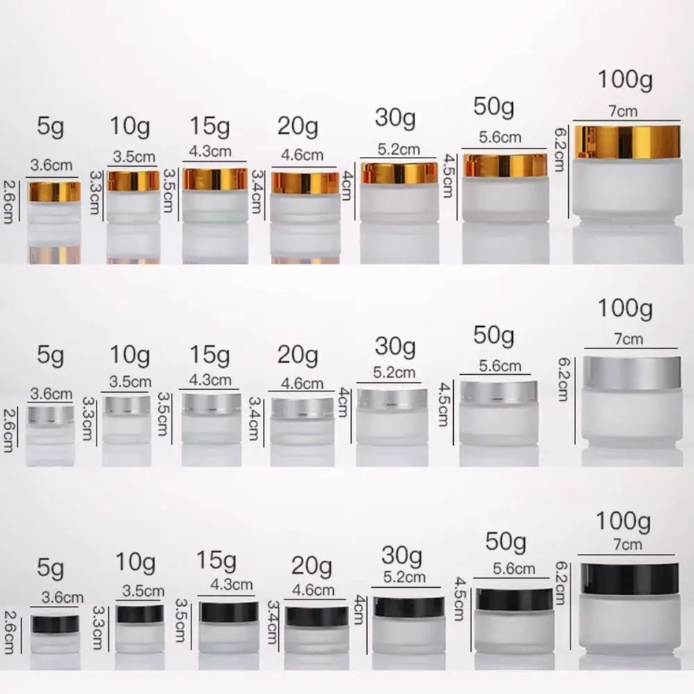5-50g Frosted Glass Cream Jar Silver/Gold/Black/White Liquid Foundations Face Cream Bottles Eye Shadow Lip Balm Makeup Jar
