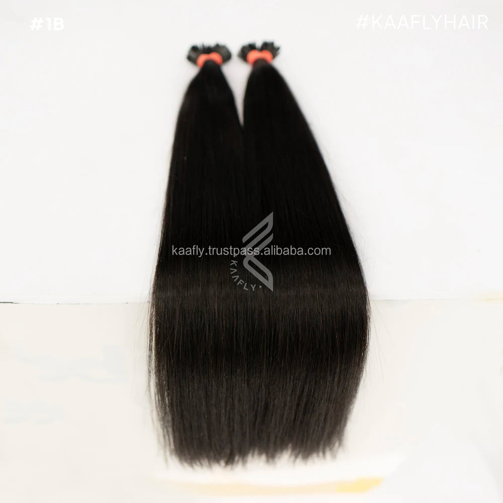 Natural Looking European Virgin Flat Tip Keratin Bond Human Hair Extensions in Black (Dyed)