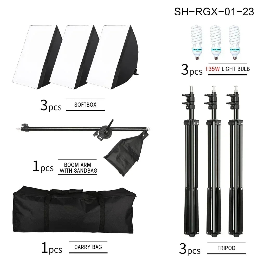 New 30w 40w Photography 50x70CM Softbox Lighting Kits System Soft box Continuous Light Use For Photo Studio Portrait Shooting
