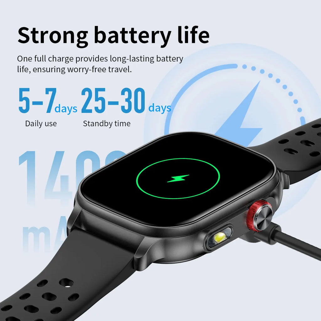 New1400mAh Military Grade Smart Watch 600 hours Battery Life 5ATM Waterproof BT Call Alert LED Flashlight 100+Sports Watches Men