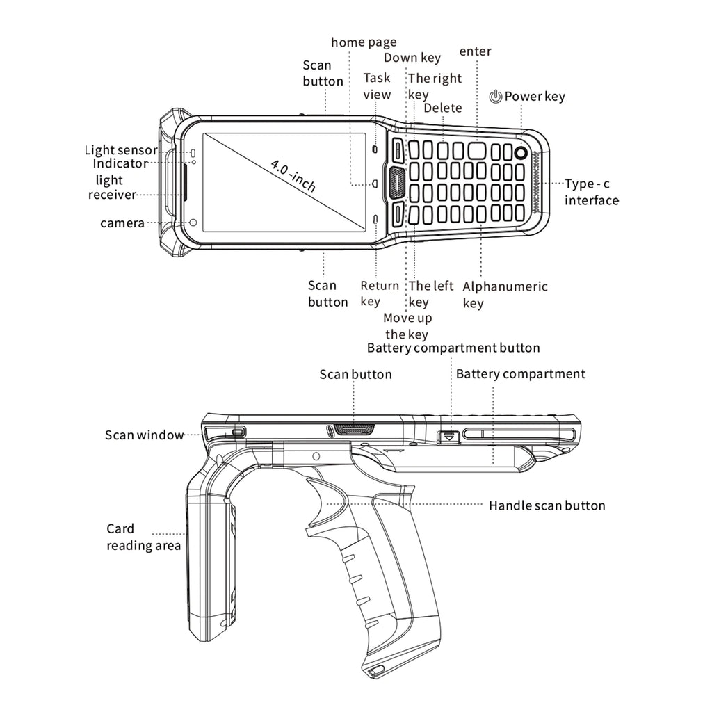 CHWEIDA 4 inch Full Keyboard Handheld Android PDA 1D 2D QR Code Barcode Scanner UHF RFID Reader Data Collector Terminal