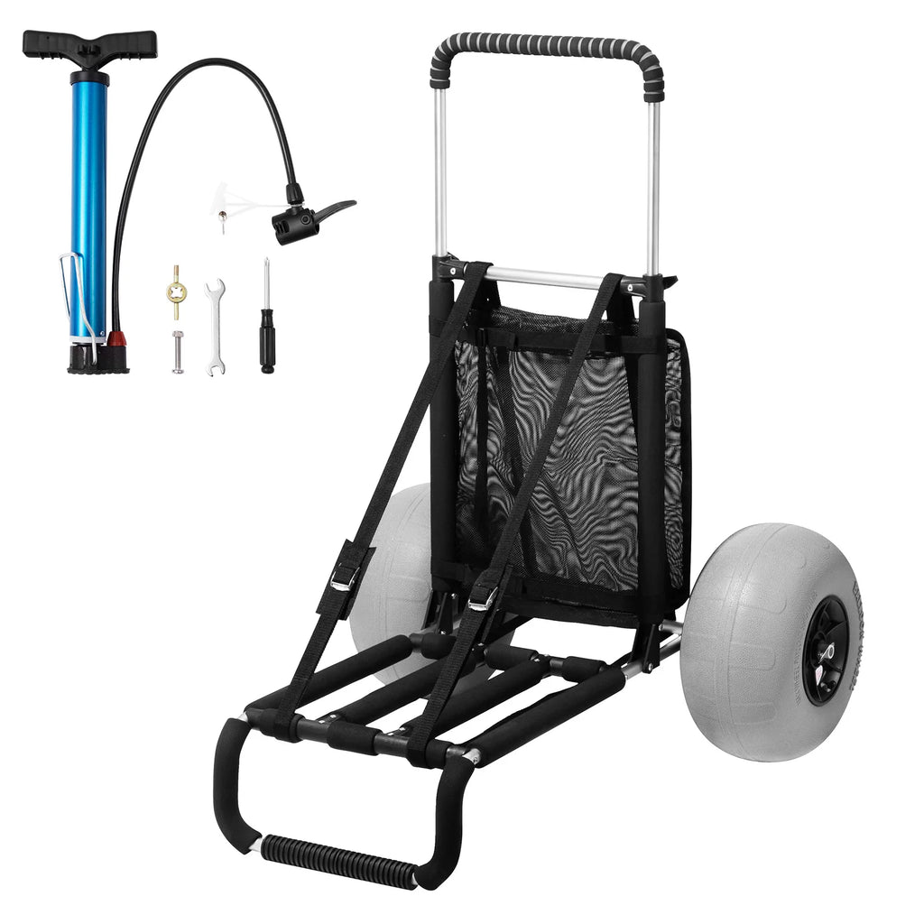 SucceBuy Beach Dolly with Big Wheels for Sand 165LBS Loading Capacity Folding Sand Cart with Cargo Deck Balloon Wheels for Beach