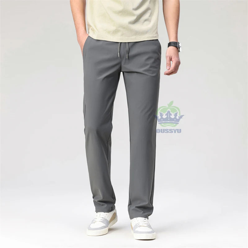 Summer High Stretch Pants Man Thin Elastic Waist Korean Grey Sweatpants Jogging Casual Sports Trousers Male Fashion Luxury Brand