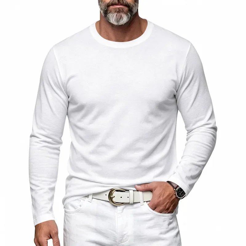 Autumn and Winter Men's Thin Casual Crew Neck Pullover Loose Versatile Breathable Commuter Long Sleeve Bottom T-Shirt