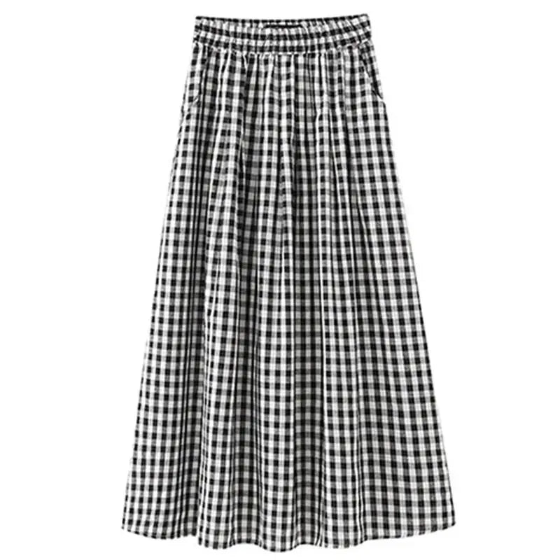 Black White Checkered A-line Skirt Women Summer Lightweight High Waisted Long Skirt for Petite Slimming Casual 2025 New
